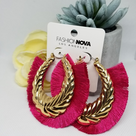 SOLD [FashionNova] Hot Pink Tassel Earrings - Picture 2 of 4